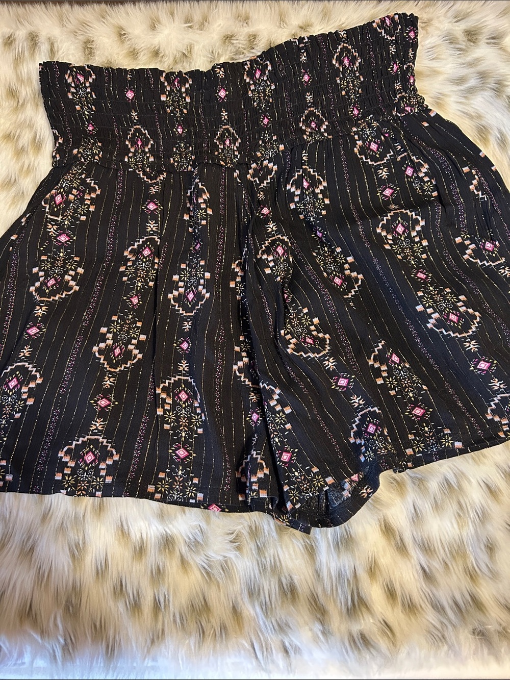 Black Metallic Aztec Print Shorts